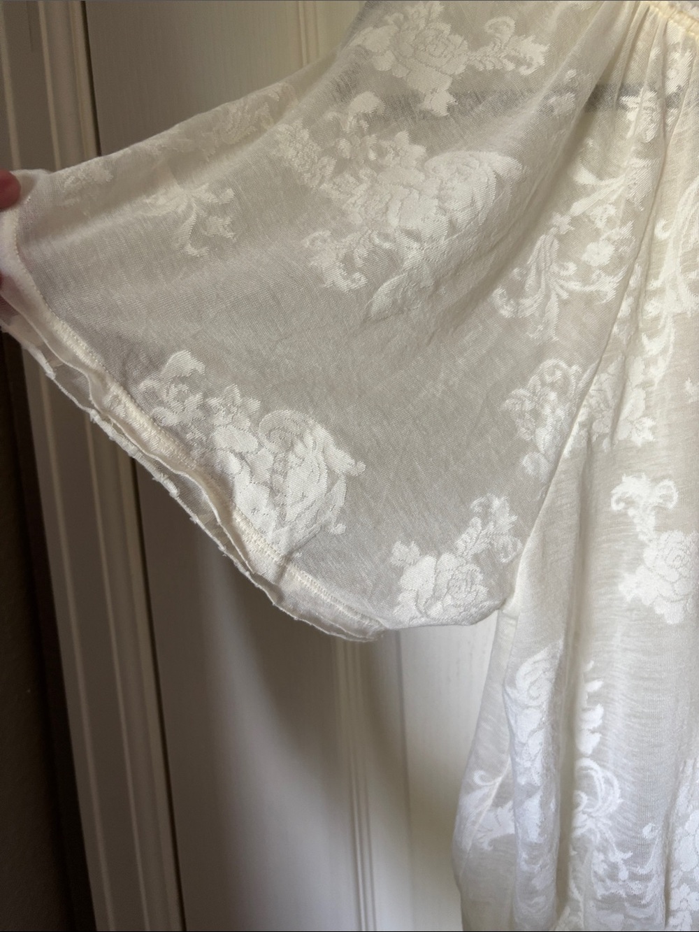 Anthropologie Ivory Floral Sheer Peasant Blouse. - Picture 5 of 7